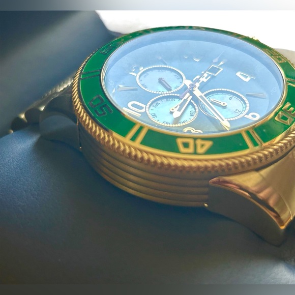 32 Degrees Gold, Green Carbon Fiber & MOP Mens Chronograph Watch NIB GIFT! - Picture 6 of 9